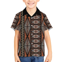 Malo e lelei Tonga Family Matching Short Sleeve Bodycon Dress and Hawaiian Shirt Tongan Ngatu Vintage Brown LT14 Son's Shirt Brown - Polynesian Pride