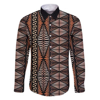 Malo e lelei Tonga Family Matching Tank Maxi Dress and Hawaiian Shirt Tongan Ngatu Vintage Brown LT14 Dad's Shirt - Long Sleeve Brown - Polynesian Pride