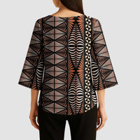 Malo e lelei Tonga Kimono Sleeve Blouse Tongan Ngatu Vintage Brown - Polynesian Pride