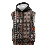 Malo e lelei Tonga Sleeveless Hoodie Tongan Ngatu Vintage Brown - Polynesian Pride