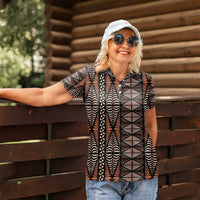 Malo e lelei Tonga Women Polo Shirt Tongan Ngatu Vintage Brown - Polynesian Pride