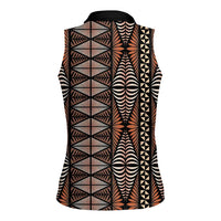 Malo e lelei Tonga Women Sleeveless Polo Shirt Tongan Ngatu Vintage Brown LT14 - Polynesian Pride