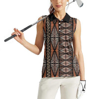 Malo e lelei Tonga Women Sleeveless Polo Shirt Tongan Ngatu Vintage Brown LT14 - Polynesian Pride