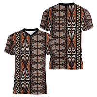 Malo e lelei Tonga Women V-Neck T-Shirt Tongan Ngatu Vintage Brown LT14 - Polynesian Pride