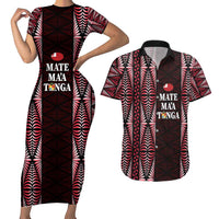 Tonga Rugby Personalised Couples Matching Short Sleeve Bodycon Dress and Hawaiian Shirt 2025 Mate Maa Tonga Ngatu Motif LT14 Red - Polynesian Pride
