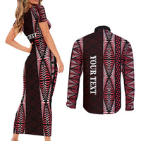 Tonga Rugby Personalised Couples Matching Short Sleeve Bodycon Dress and Long Sleeve Button Shirt 2025 Mate Maa Tonga Ngatu Motif LT14 - Polynesian Pride