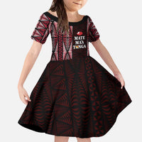 Tonga Rugby Personalised Family Matching Off The Shoulder Long Sleeve Dress and Hawaiian Shirt 2025 Mate Maa Tonga Ngatu Motif LT14 Daughter's Dress Red - Polynesian Pride