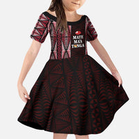 Tonga Rugby Personalised Family Matching Puletasi and Hawaiian Shirt 2025 Mate Maa Tonga Ngatu Motif LT14 Daughter's Dress Red - Polynesian Pride