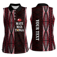 Tonga Rugby Personalised Women Sleeveless Polo Shirt 2025 Mate Maa Tonga Ngatu Motif LT14 - Polynesian Pride