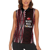 Tonga Rugby Personalised Women Sleeveless Polo Shirt 2025 Mate Maa Tonga Ngatu Motif LT14 - Polynesian Pride