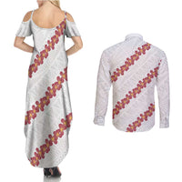 White Sunday Tonga Fakame Couples Matching Summer Maxi Dress and Long Sleeve Button Shirt Tongan Ngatu Heilala Lei LT14 - Polynesian Pride