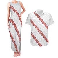White Sunday Tonga Fakame Couples Matching Tank Maxi Dress and Hawaiian Shirt Tongan Ngatu Heilala Lei LT14 White - Polynesian Pride