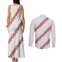 White Sunday Tonga Fakame Couples Matching Tank Maxi Dress and Long Sleeve Button Shirt Tongan Ngatu Heilala Lei LT14 - Polynesian Pride