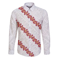White Sunday Tonga Fakame Family Matching Off The Shoulder Long Sleeve Dress and Hawaiian Shirt Tongan Ngatu Heilala Lei LT14 Dad's Shirt - Long Sleeve White - Polynesian Pride