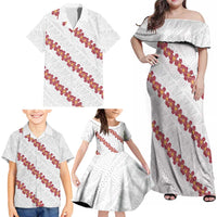 White Sunday Tonga Fakame Family Matching Off Shoulder Maxi Dress and Hawaiian Shirt Tongan Ngatu Heilala Lei LT14 - Polynesian Pride