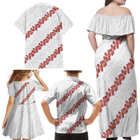 White Sunday Tonga Fakame Family Matching Off Shoulder Maxi Dress and Hawaiian Shirt Tongan Ngatu Heilala Lei LT14 - Polynesian Pride