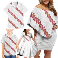 White Sunday Tonga Fakame Family Matching Off Shoulder Short Dress and Hawaiian Shirt Tongan Ngatu Heilala Lei LT14 - Polynesian Pride