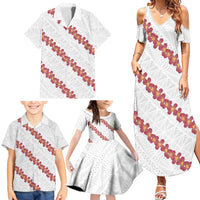 White Sunday Tonga Fakame Family Matching Summer Maxi Dress and Hawaiian Shirt Tongan Ngatu Heilala Lei LT14 - Polynesian Pride