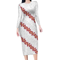 White Sunday Tonga Fakame Long Sleeve Bodycon Dress Tongan Ngatu Heilala Lei LT14 Long Dress White - Polynesian Pride