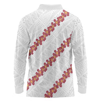 White Sunday Tonga Fakame Long Sleeve Polo Shirt Tongan Ngatu Heilala Lei LT14 - Polynesian Pride