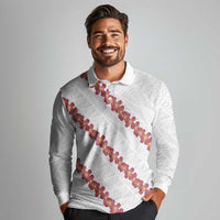 White Sunday Tonga Fakame Long Sleeve Polo Shirt Tongan Ngatu Heilala Lei LT14 - Polynesian Pride