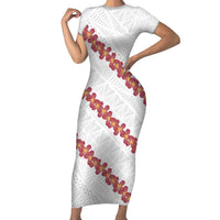 White Sunday Tonga Fakame Short Sleeve Bodycon Dress Tongan Ngatu Heilala Lei LT14 Long Dress White - Polynesian Pride