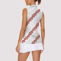 White Sunday Tonga Fakame Women Sleeveless Polo Shirt Tongan Ngatu Heilala Lei LT14 - Polynesian Pride
