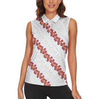 White Sunday Tonga Fakame Women Sleeveless Polo Shirt Tongan Ngatu Heilala Lei LT14 - Polynesian Pride