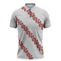White Sunday Tonga Fakame Zipper Polo Shirt Tongan Ngatu Heilala Lei LT14 White - Polynesian Pride