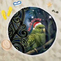 New Zealand Christmas Beach Blanket Cute Kakapo Meri Kirihimete Maori Koru LT14 One Size 150cm Blue - Polynesian Pride