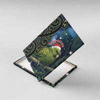 New Zealand Christmas Canvas Wall Art Cute Kakapo Meri Kirihimete Maori Koru LT14 With Frame Blue - Polynesian Pride