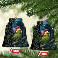 New Zealand Christmas Ceramic Ornament Cute Kakapo Meri Kirihimete Maori Koru LT14 Bell Flake Blue - Polynesian Pride
