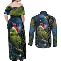 New Zealand Christmas Couples Matching Off Shoulder Maxi Dress and Long Sleeve Button Shirt Cute Kakapo Meri Kirihimete Maori Koru LT14 - Polynesian Pride