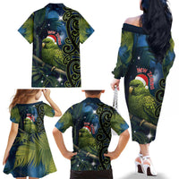New Zealand Christmas Family Matching Off The Shoulder Long Sleeve Dress and Hawaiian Shirt Cute Kakapo Meri Kirihimete Maori Koru LT14 - Polynesian Pride