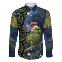 New Zealand Christmas Family Matching Short Sleeve Bodycon Dress and Hawaiian Shirt Cute Kakapo Meri Kirihimete Maori Koru LT14 Dad's Shirt - Long Sleeve Blue - Polynesian Pride