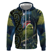 New Zealand Christmas Hoodie Cute Kakapo Meri Kirihimete Maori Koru LT14 Zip Hoodie Blue - Polynesian Pride