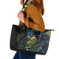 New Zealand Christmas Leather Tote Bag Cute Kakapo Meri Kirihimete Maori Koru LT14 Blue - Polynesian Pride