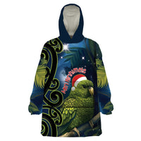 New Zealand Christmas Wearable Blanket Hoodie Cute Kakapo Meri Kirihimete Maori Koru LT14 One Size Blue - Polynesian Pride