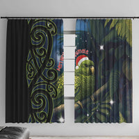 New Zealand Christmas Window Curtain Cute Kakapo Meri Kirihimete Maori Koru LT14 With Hooks Blue - Polynesian Pride
