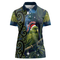 New Zealand Christmas Women Polo Shirt Cute Kakapo Meri Kirihimete Maori Koru LT14 Female Blue - Polynesian Pride