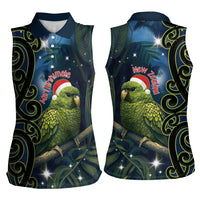 New Zealand Christmas Women Sleeveless Polo Shirt Cute Kakapo Meri Kirihimete Maori Koru LT14 - Polynesian Pride