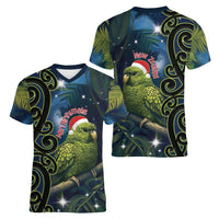 New Zealand Christmas Women V-Neck T-Shirt Cute Kakapo Meri Kirihimete Maori Koru LT14 - Polynesian Pride