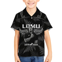 New Zealand Silver Fern Rugby Family Matching Off Shoulder Maxi Dress and Hawaiian Shirt Aotearoa Godfather Proud Gone But Never Forgotten LT14 Son's Shirt Black - Polynesian Pride