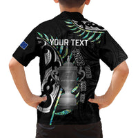 Personalised New Zealand Silver Fern Rugby Family Matching Off Shoulder Maxi Dress and Hawaiian Shirt Paua Shell With Champions Trophy History NZ Forever LT14 - Polynesian Pride