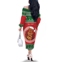 Personalized Hawaii Christmas Family Matching Off The Shoulder Long Sleeve Dress and Hawaiian Shirt Tiki Santa Mele Kalikimaka LT14 - Polynesian Pride