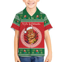 Personalized Hawaii Christmas Family Matching Off Shoulder Maxi Dress and Hawaiian Shirt Tiki Santa Mele Kalikimaka LT14 Son's Shirt Red - Polynesian Pride