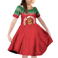 Personalized Hawaii Christmas Family Matching Off Shoulder Short Dress and Hawaiian Shirt Tiki Santa Mele Kalikimaka LT14 Daughter's Dress Red - Polynesian Pride