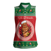 Personalized Hawaii Christmas Women Sleeveless Polo Shirt Tiki Santa Mele Kalikimaka LT14 Female Red - Polynesian Pride