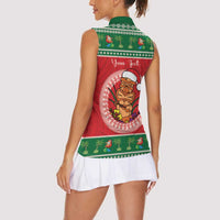 Personalized Hawaii Christmas Women Sleeveless Polo Shirt Tiki Santa Mele Kalikimaka LT14 - Polynesian Pride