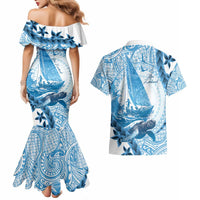 New Zealand Sailing Couples Matching Mermaid Dress and Hawaiian Shirt Aotearoa Yacht Racing - Born To Sail LT14 - Polynesian Pride